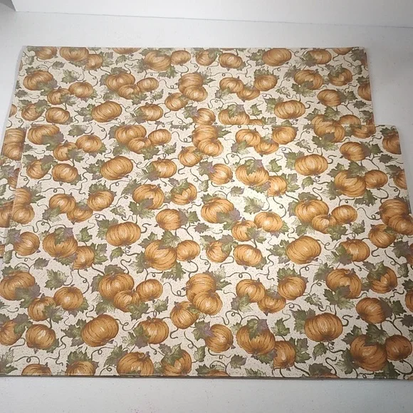 Longaberger Set Of 2 Placemats In Pumpkin Patch Fabric Reversible - Picture 4 of 4